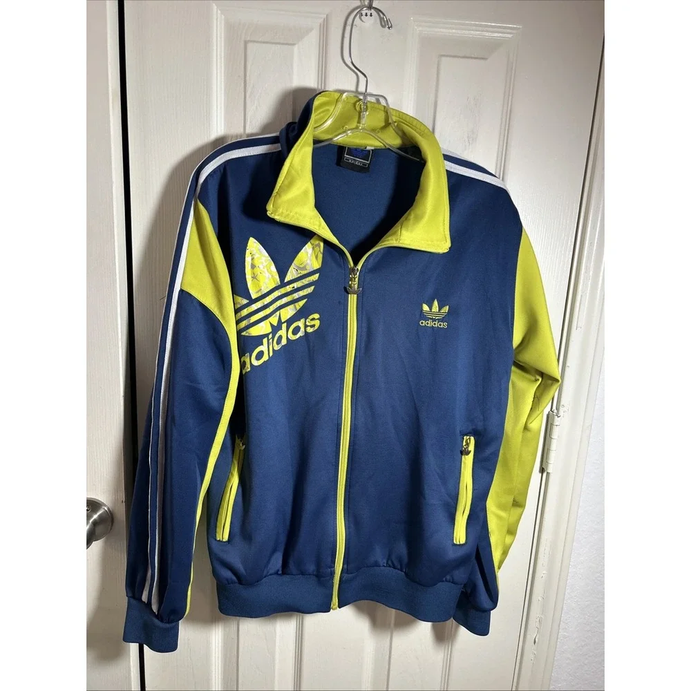 Vintage Adidas Track Jacket Blue Yellow XL Full Zip Lightweight 80s/90s